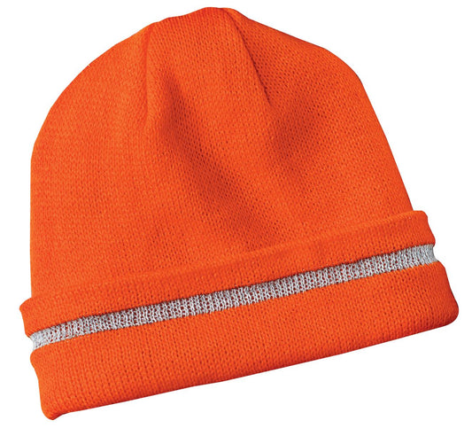 CornerStone - Enhanced Visibility Beanie with Reflective Stripe.  CS800 - EMBROIDERED