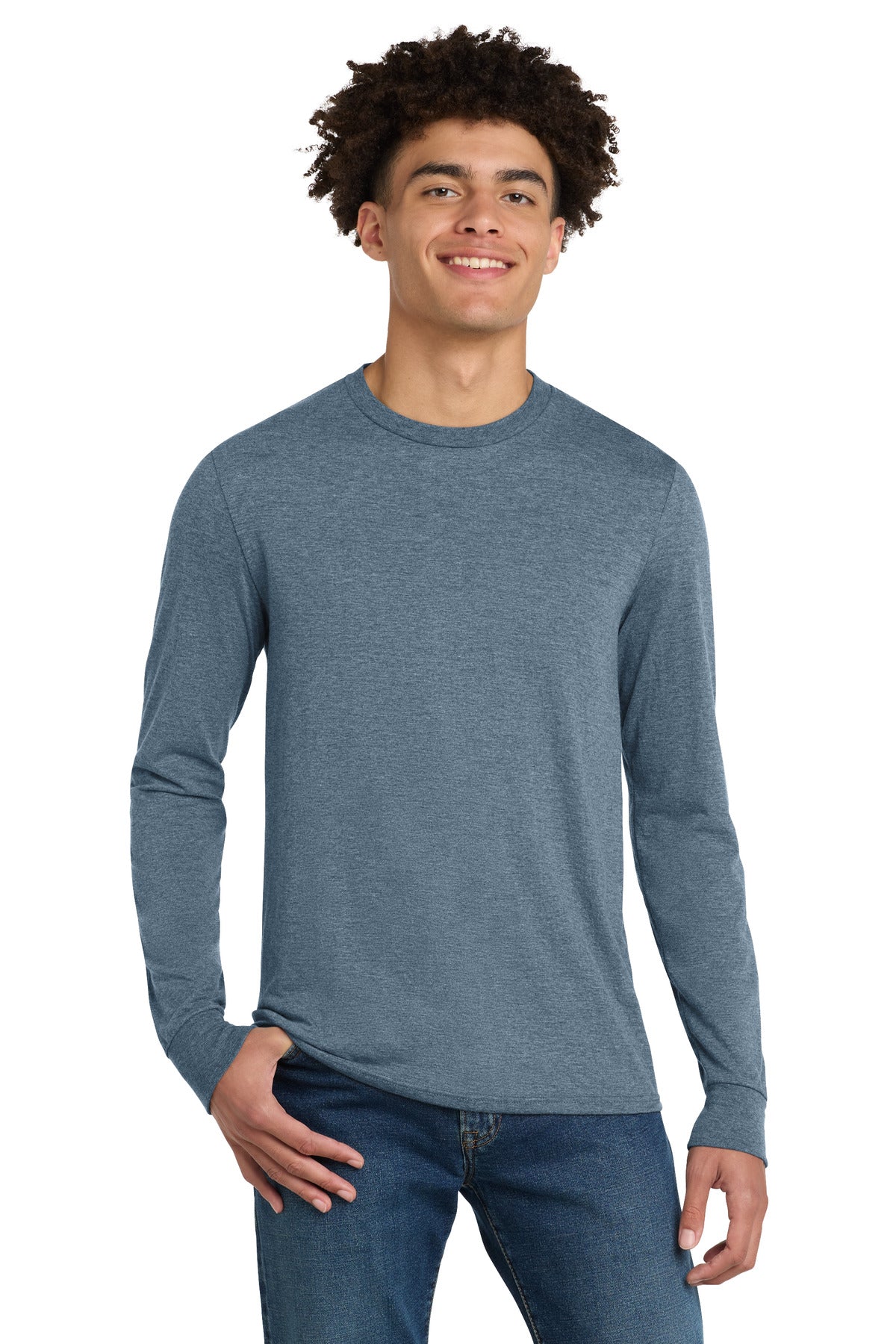 District Perfect Tri Long Sleeve Tee . DM132 - EMBROIDERED