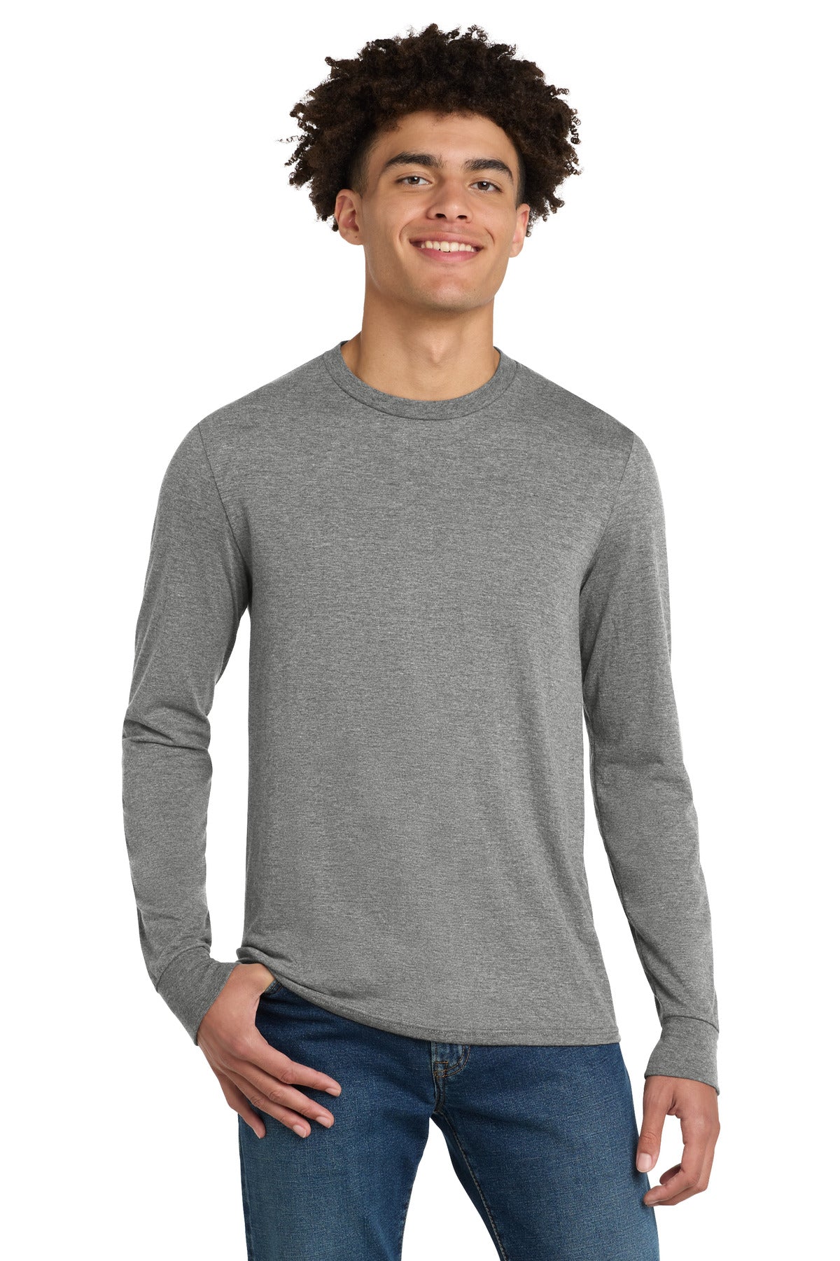District Perfect Tri Long Sleeve Tee . DM132 - EMBROIDERED