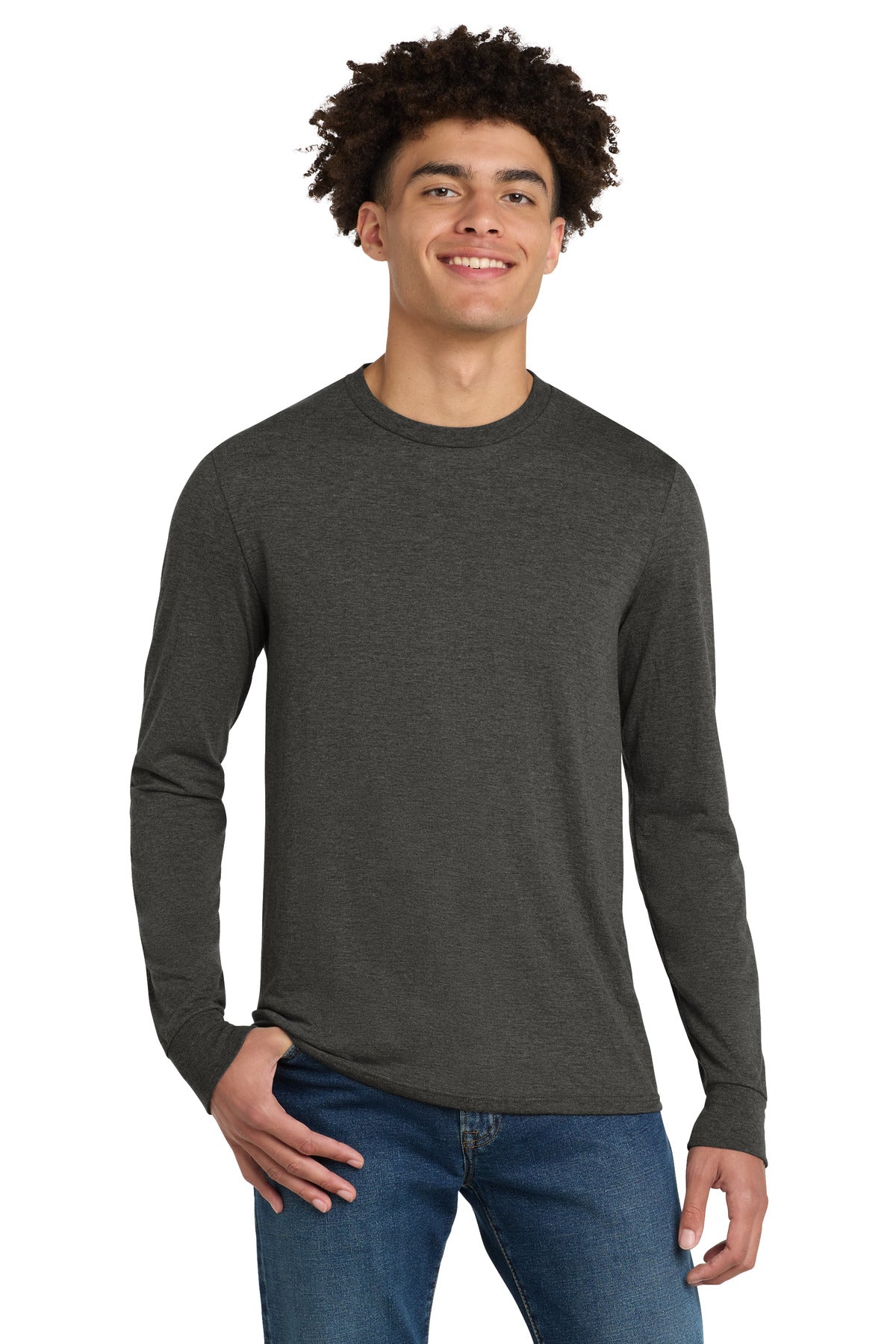 District Perfect Tri Long Sleeve Tee . DM132 - EMBROIDERED