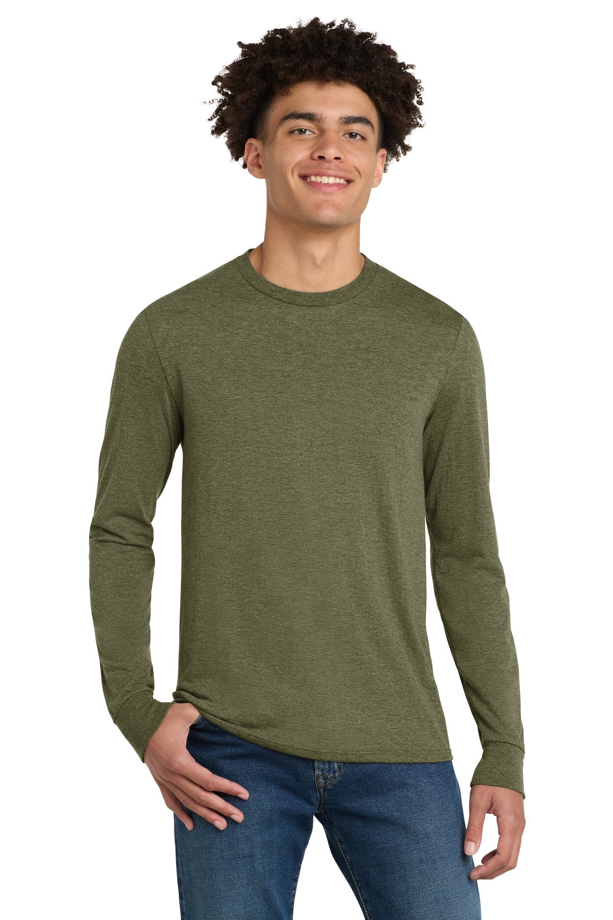 District Perfect Tri Long Sleeve Tee . DM132 - EMBROIDERED