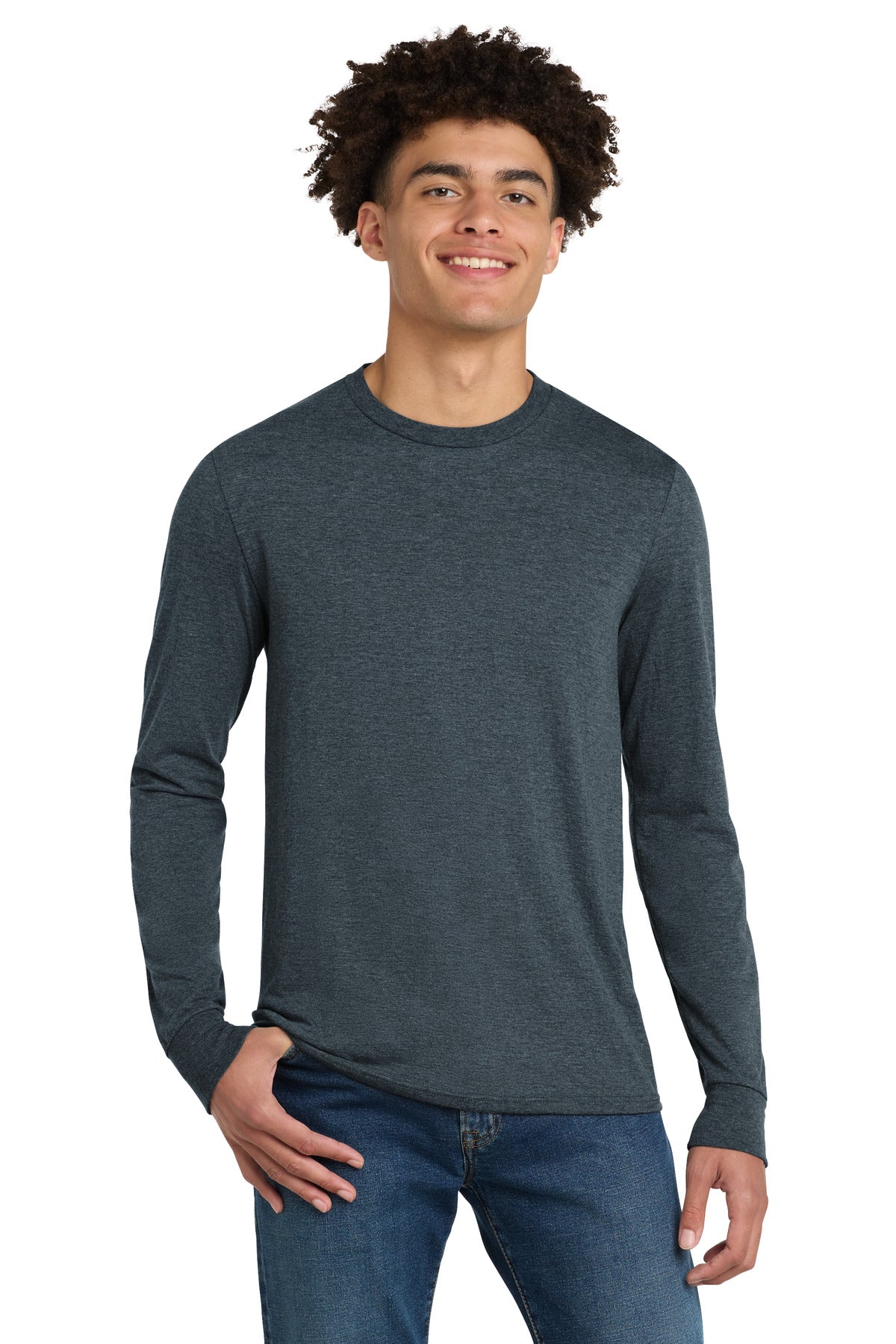 District Perfect Tri Long Sleeve Tee . DM132 - EMBROIDERED