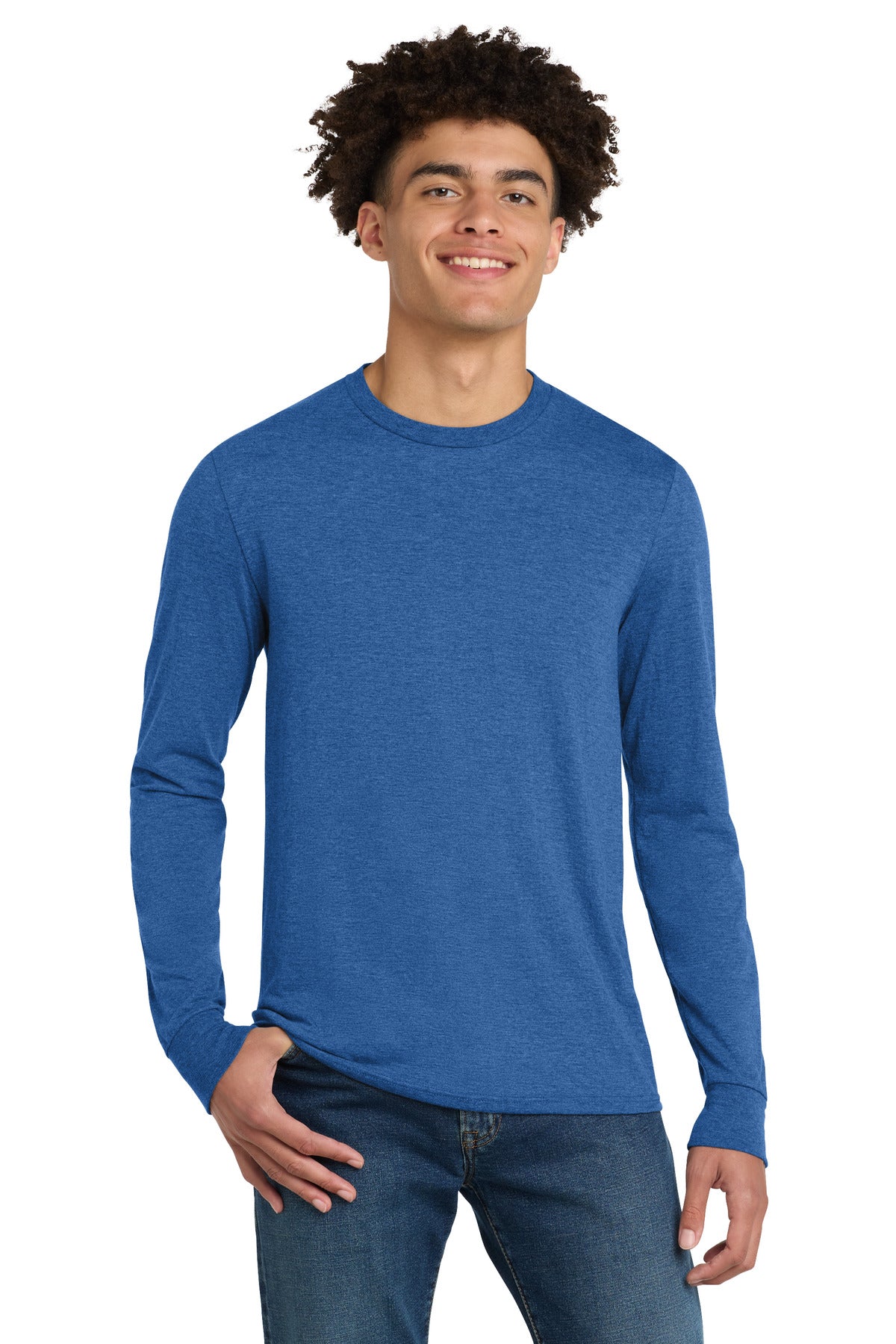 District Perfect Tri Long Sleeve Tee . DM132 - EMBROIDERED