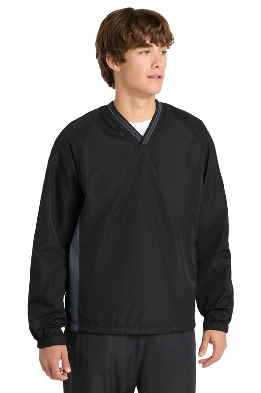 Sport-Tek Tipped V-Neck Raglan Wind Shirt. JST62 - EMBROIDERED