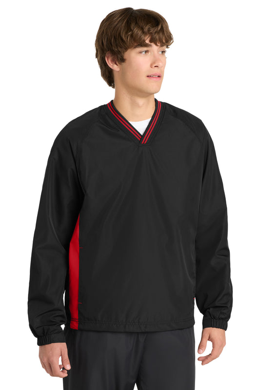 Sport-Tek Tipped V-Neck Raglan Wind Shirt. JST62 - EMBROIDERED
