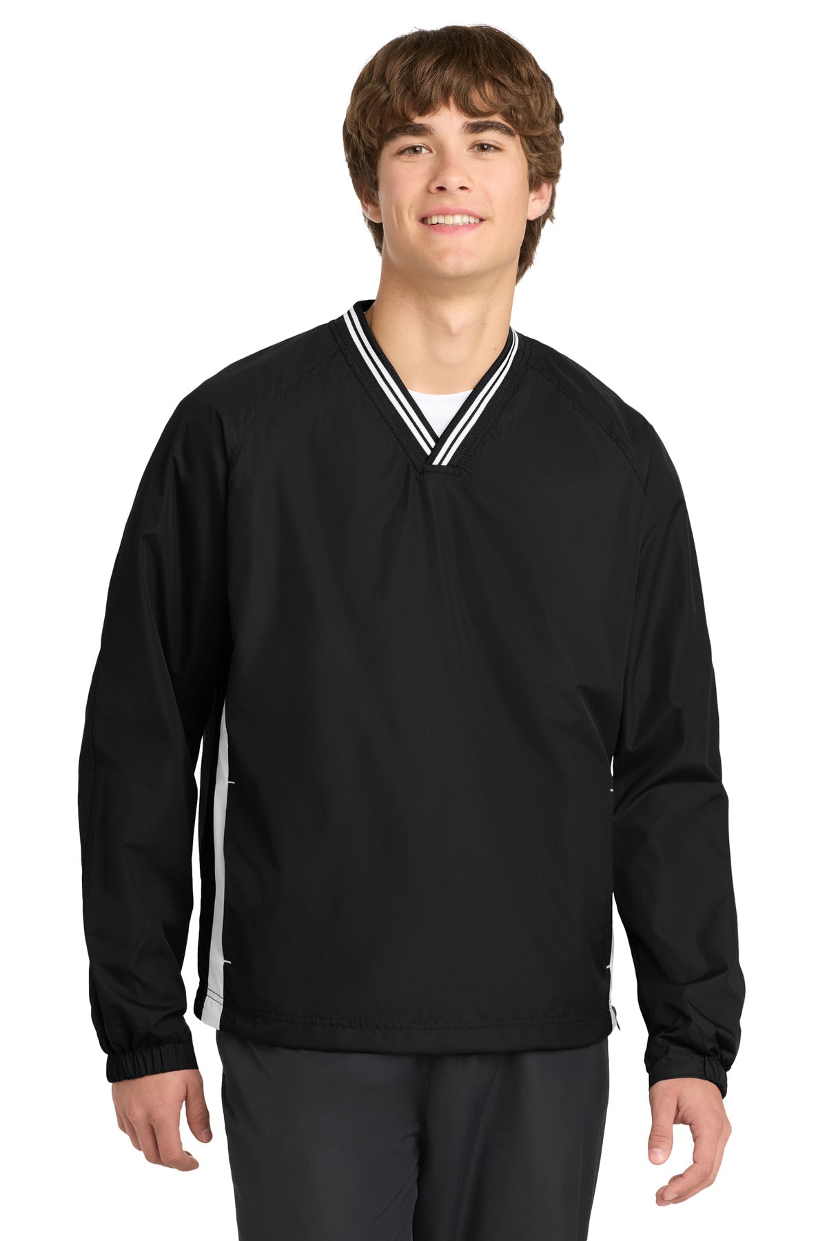 Sport-Tek Tipped V-Neck Raglan Wind Shirt. JST62 - EMBROIDERED