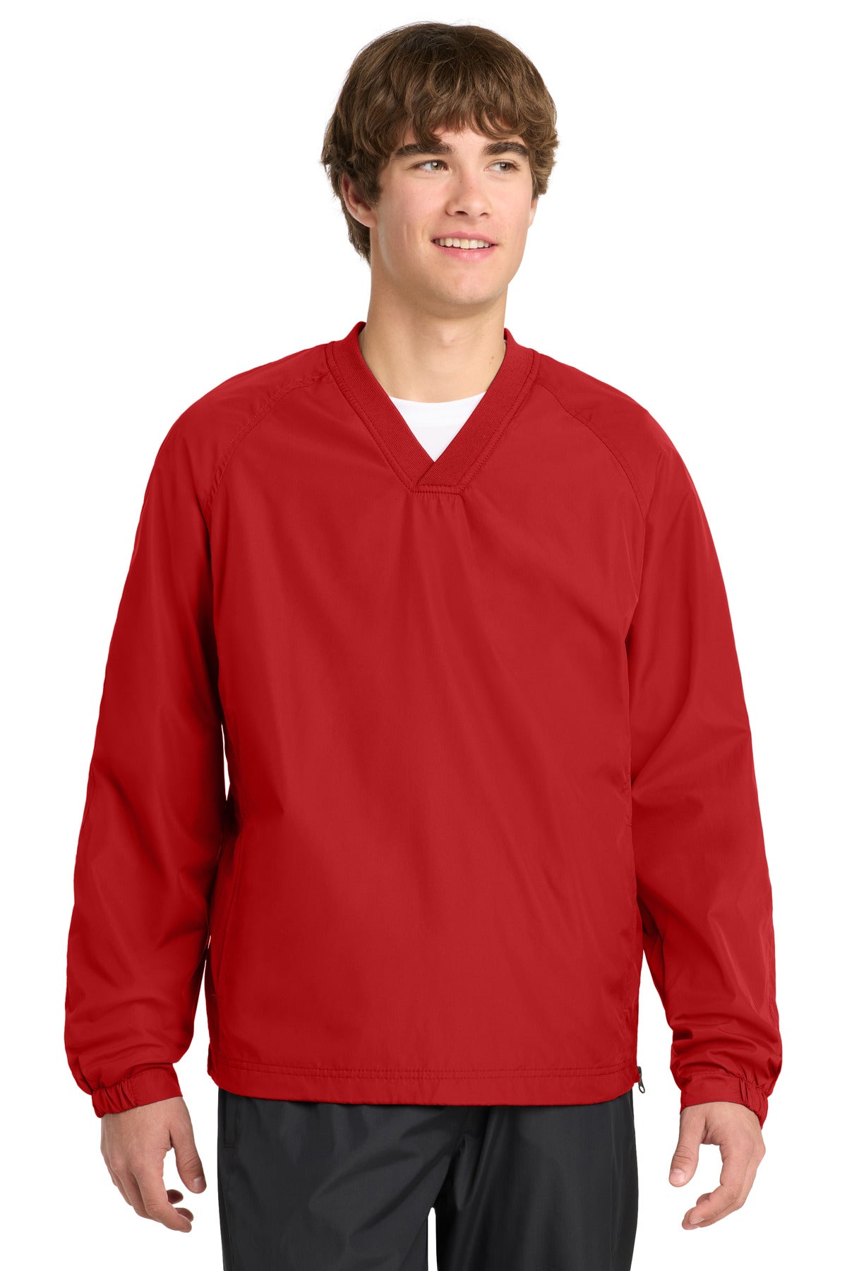 Sport-Tek V-Neck Raglan Wind Shirt. JST72 - EMBROIDERED
