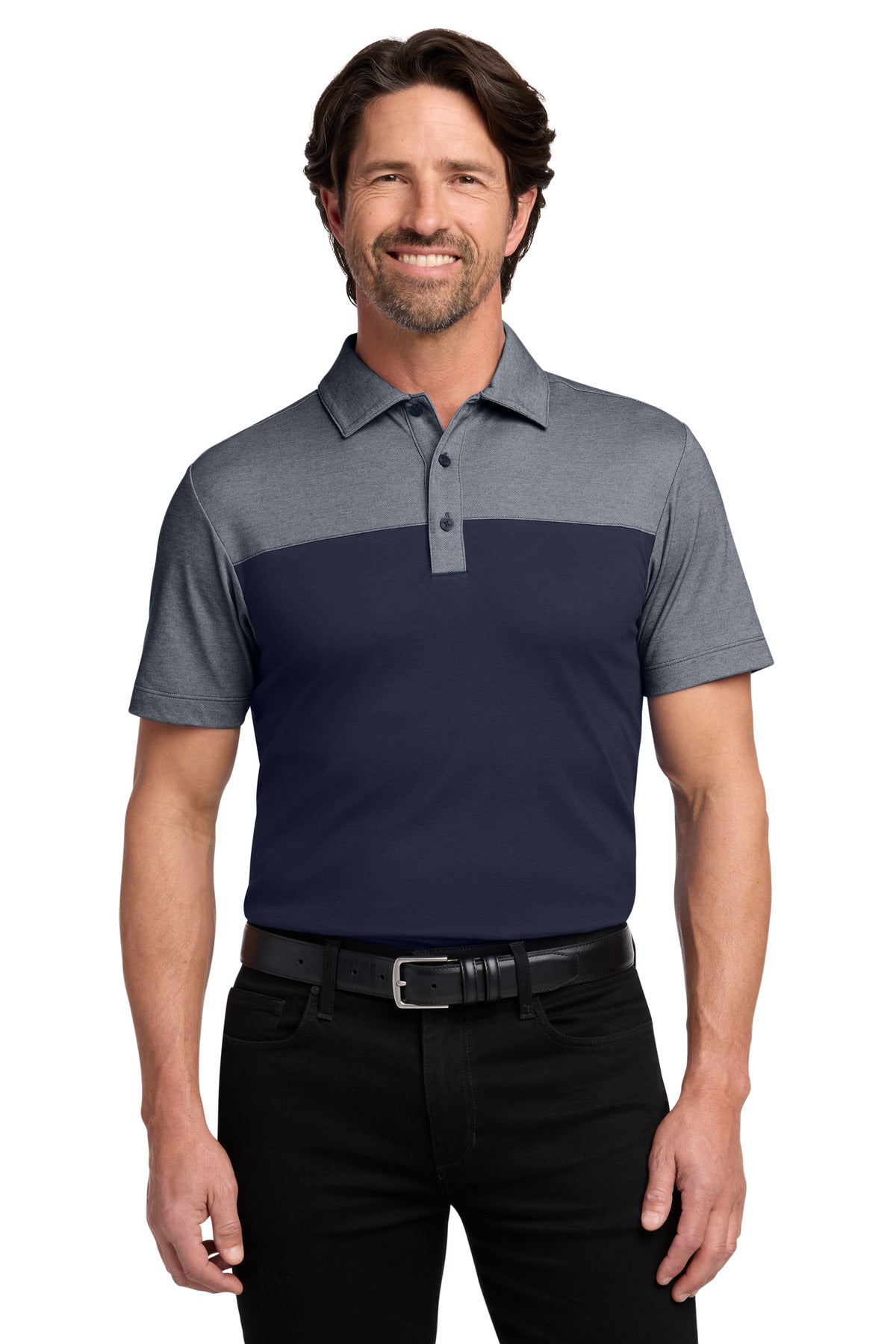 Port Authority Fine Pique Blend Blocked Polo K831 - EMBROIDERED
