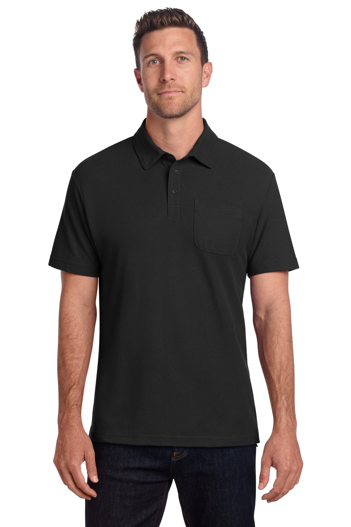 Port Authority C-FREE Cotton Blend Pique Pocket Polo K868 - EMBROIDERED