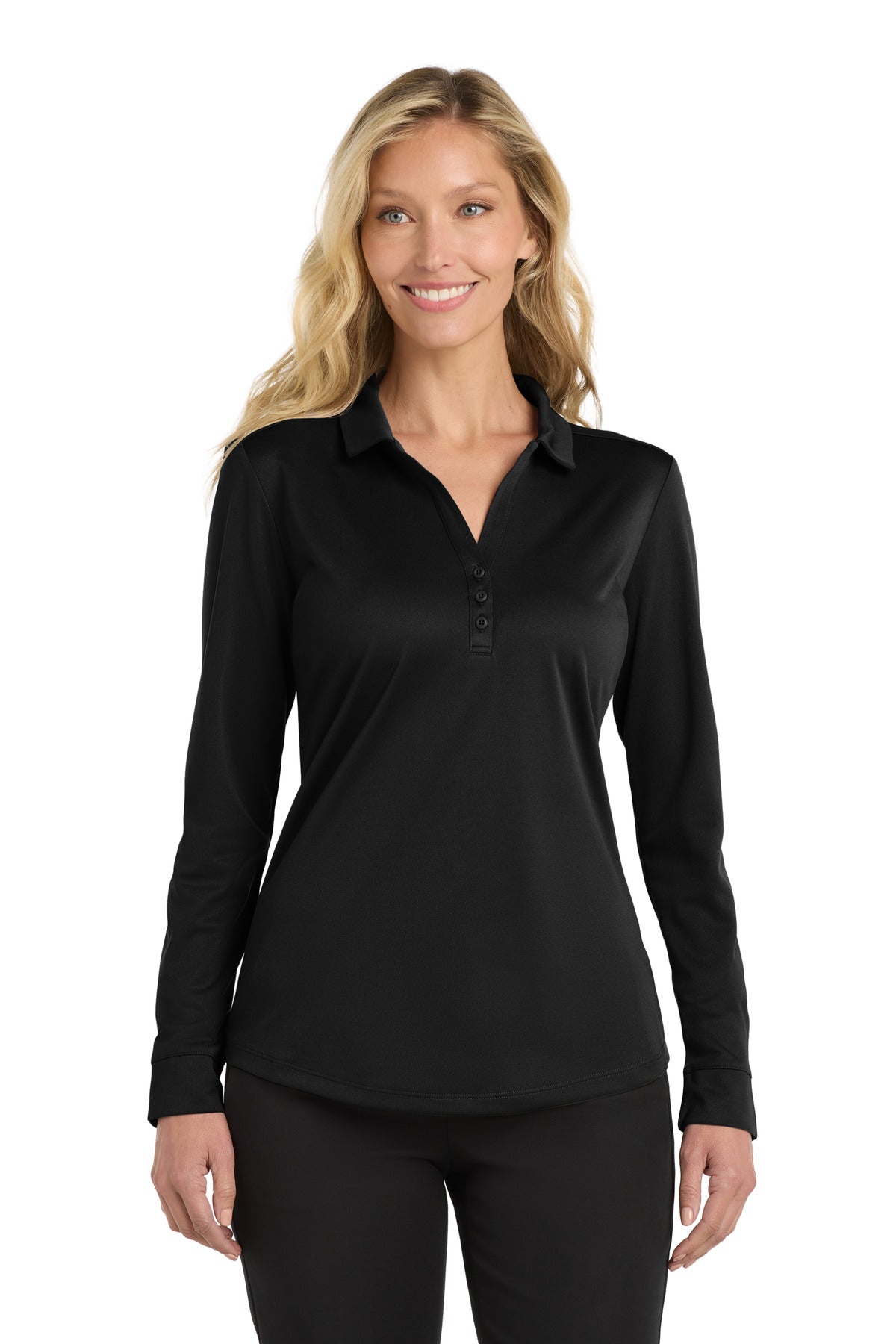 Port Authority Women's Silk Touch Performance Long Sleeve Polo. L540LS - EMBROIDERED