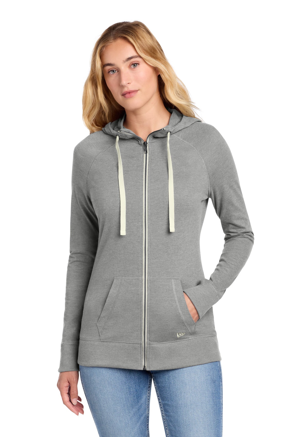 New Era Women's Sueded Cotton Blend Full-Zip Hoodie. LNEA122 - EMBROIDERED