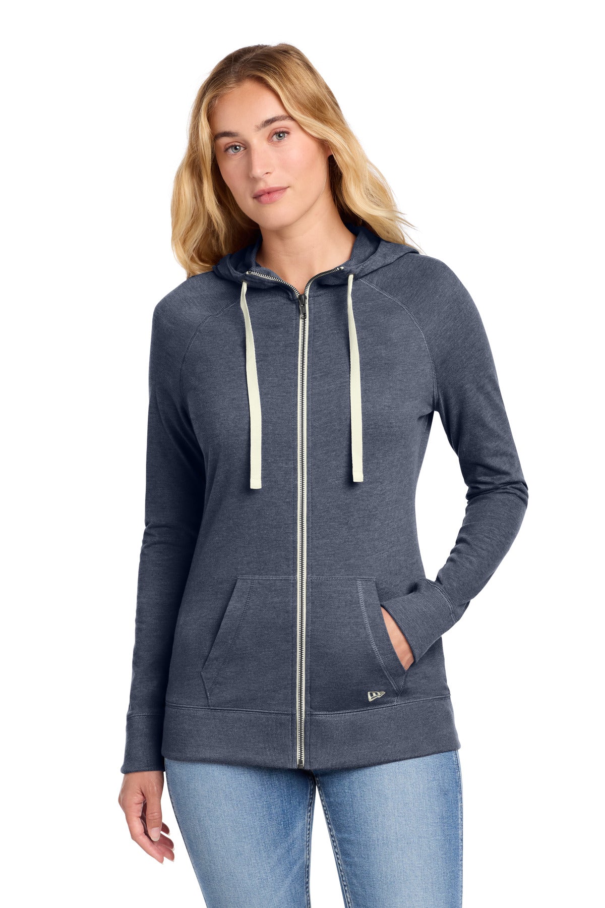 New Era Women's Sueded Cotton Blend Full-Zip Hoodie. LNEA122 - EMBROIDERED