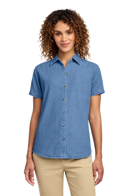 Port & Co Women's Short Sleeve Value Denim Shirt.  LSP11 - EMBROIDERED