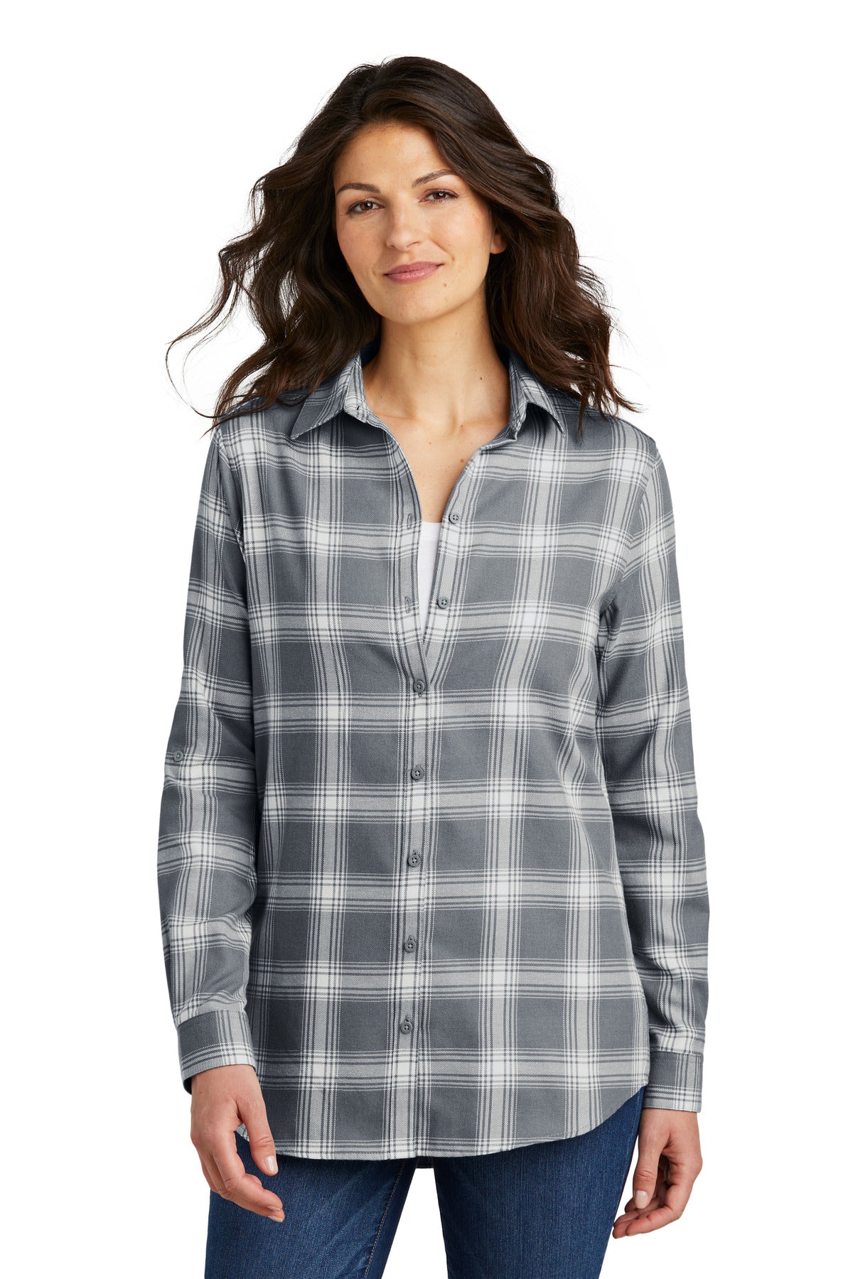 Port Authority Women's Plaid Flannel Tunic . LW668 - EMBROIDERED
