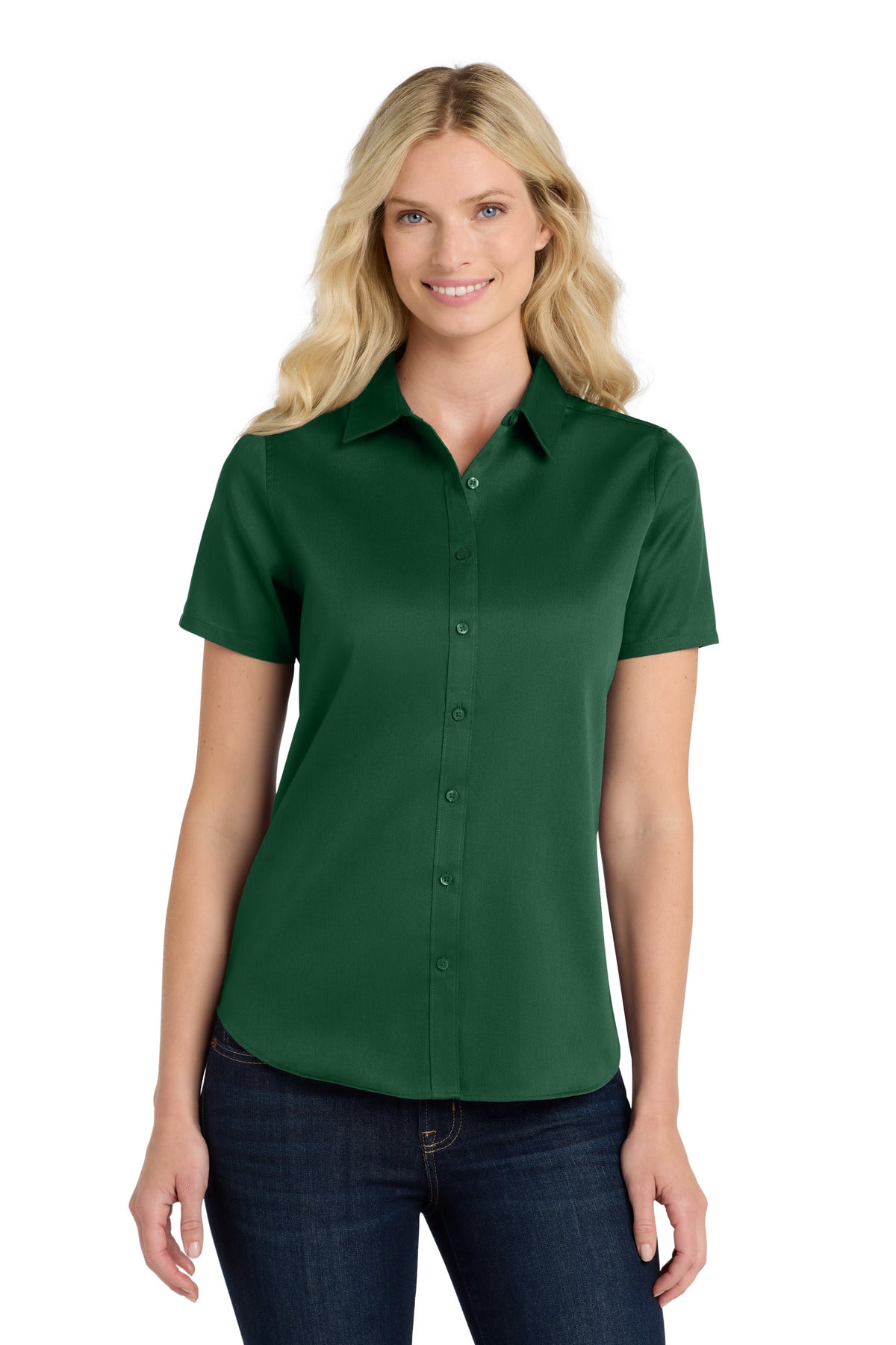 Port Authority Women's Short Sleeve SuperPro ReactTwill Shirt. LW809 - EMBROIDERED