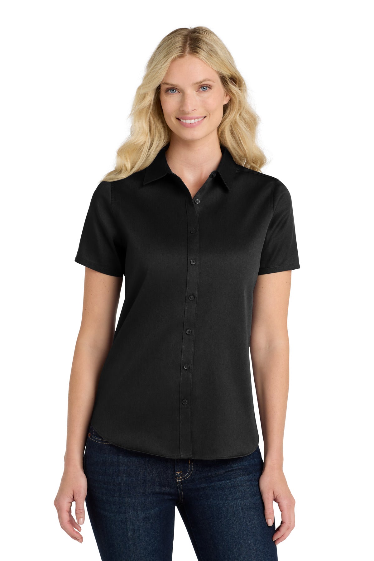 Port Authority Women's Short Sleeve SuperPro ReactTwill Shirt. LW809 - EMBROIDERED