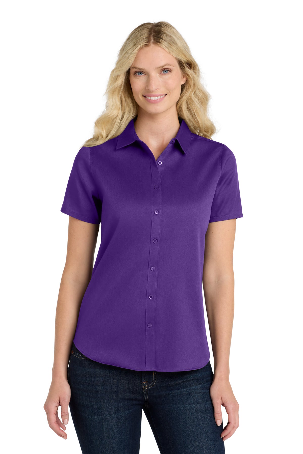 Port Authority Women's Short Sleeve SuperPro ReactTwill Shirt. LW809 - EMBROIDERED
