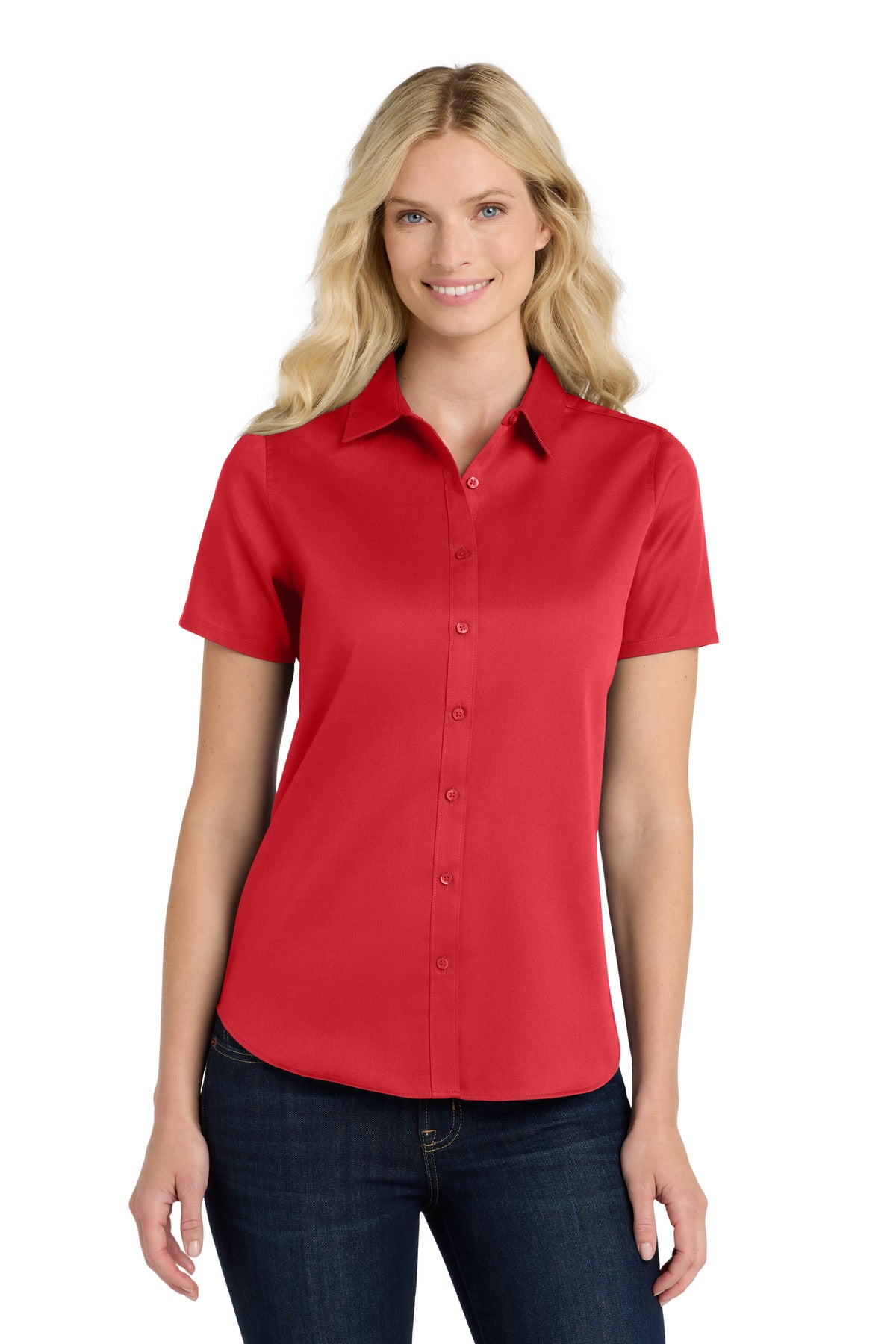 Port Authority Women's Short Sleeve SuperPro ReactTwill Shirt. LW809 - EMBROIDERED