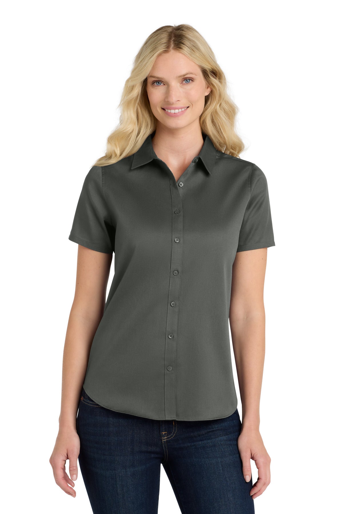 Port Authority Women's Short Sleeve SuperPro ReactTwill Shirt. LW809 - EMBROIDERED