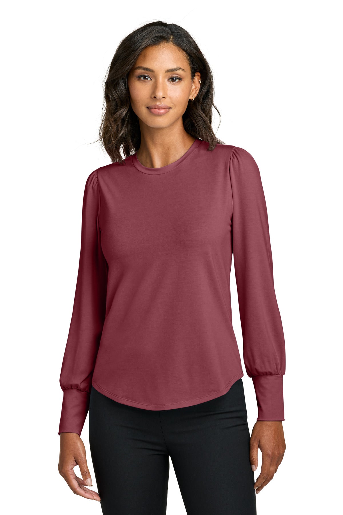 Mercer+Mettle Women's Stretch Jersey Long Sleeve Blouson Top MM1019 - EMBROIDERED
