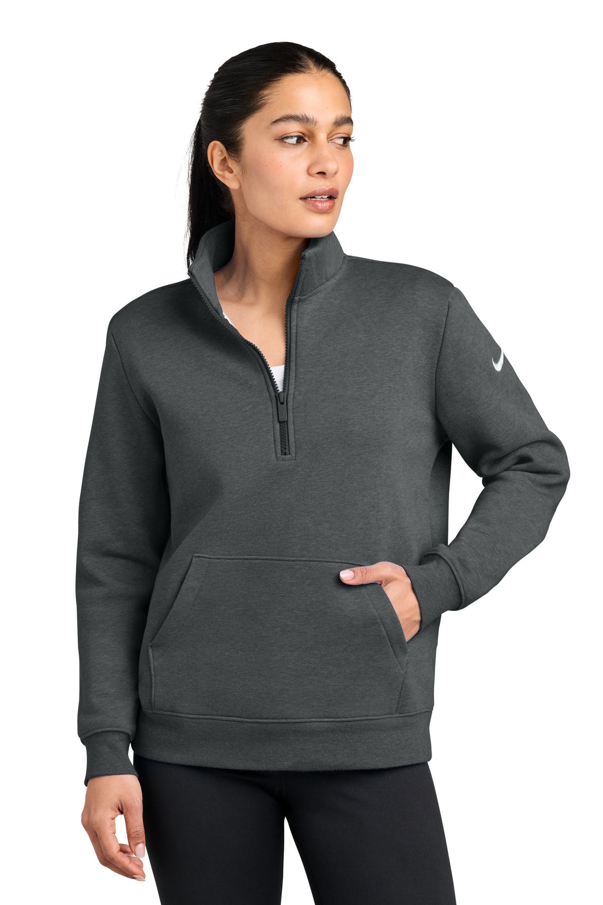 Nike Women's Club Fleece Sleeve Swoosh 1/2-Zip NKDX6720 - EMBROIDERED