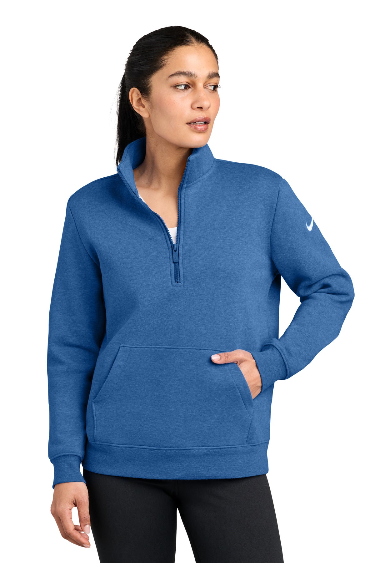 Nike Women's Club Fleece Sleeve Swoosh 1/2-Zip NKDX6720 - EMBROIDERED