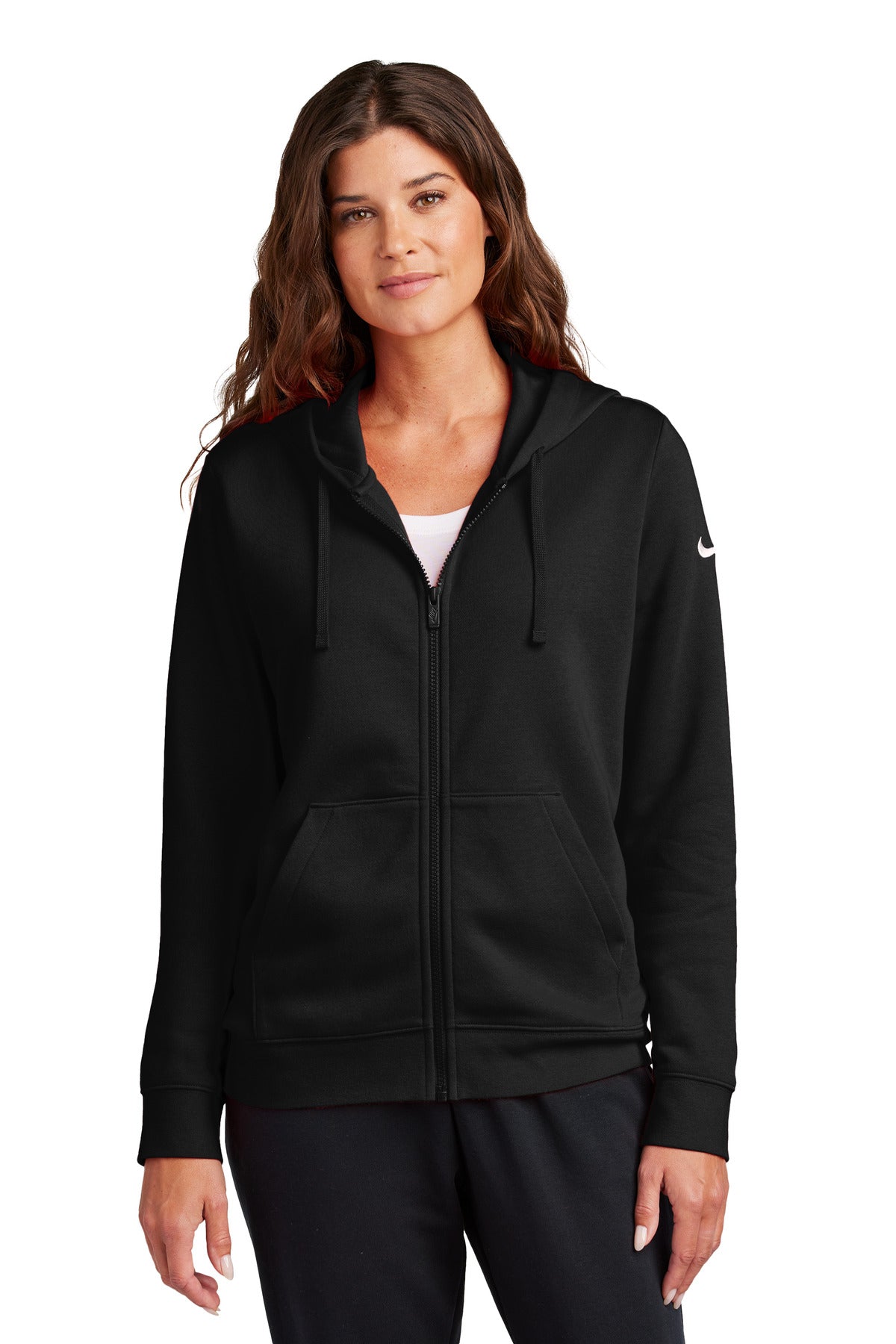 Nike Women's Club Fleece Sleeve Swoosh Full-Zip Hoodie NKFD9890 - EMBROIDERED