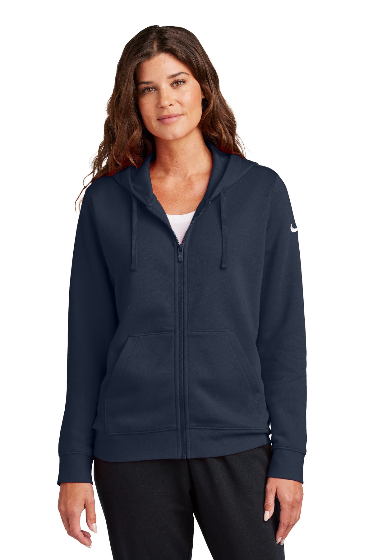 Nike Women's Club Fleece Sleeve Swoosh Full-Zip Hoodie NKFD9890 - EMBROIDERED