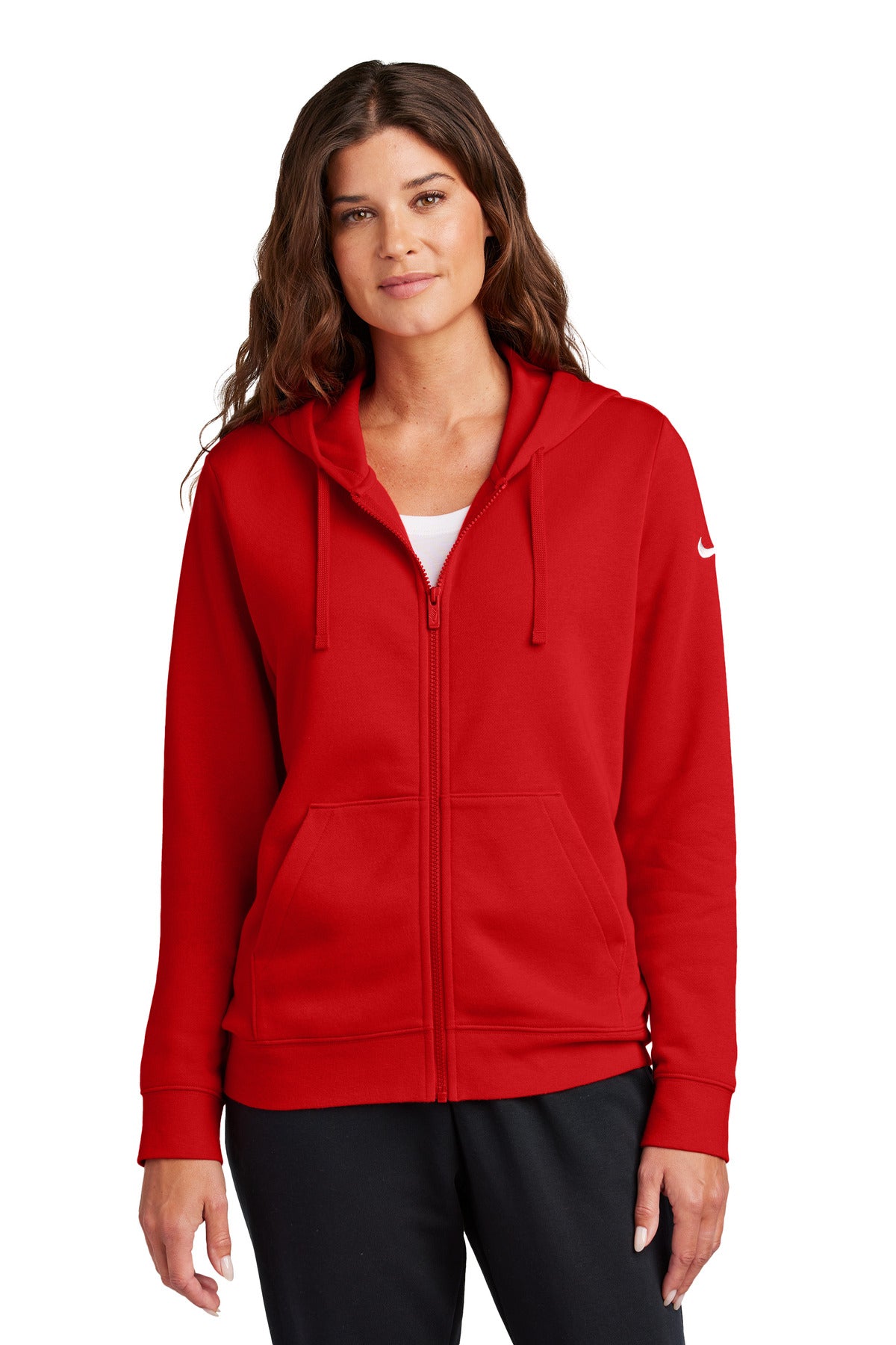 Nike Women's Club Fleece Sleeve Swoosh Full-Zip Hoodie NKFD9890 - EMBROIDERED