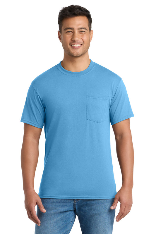 Port & Co Core Blend Pocket Tee. PC55P - EMBROIDERED