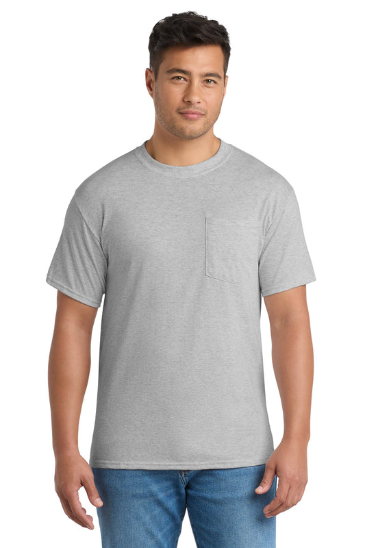 Port & Co Core Blend Pocket Tee. PC55P - EMBROIDERED
