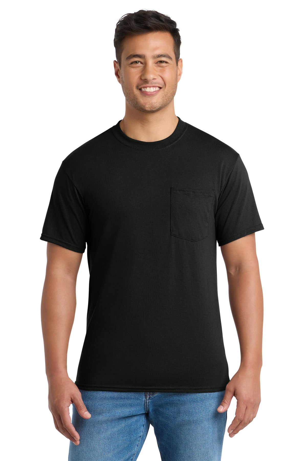 Port & Co Core Blend Pocket Tee. PC55P - EMBROIDERED