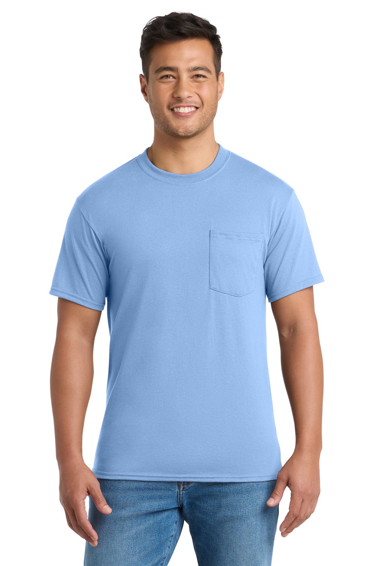 Port & Co Core Blend Pocket Tee. PC55P - EMBROIDERED