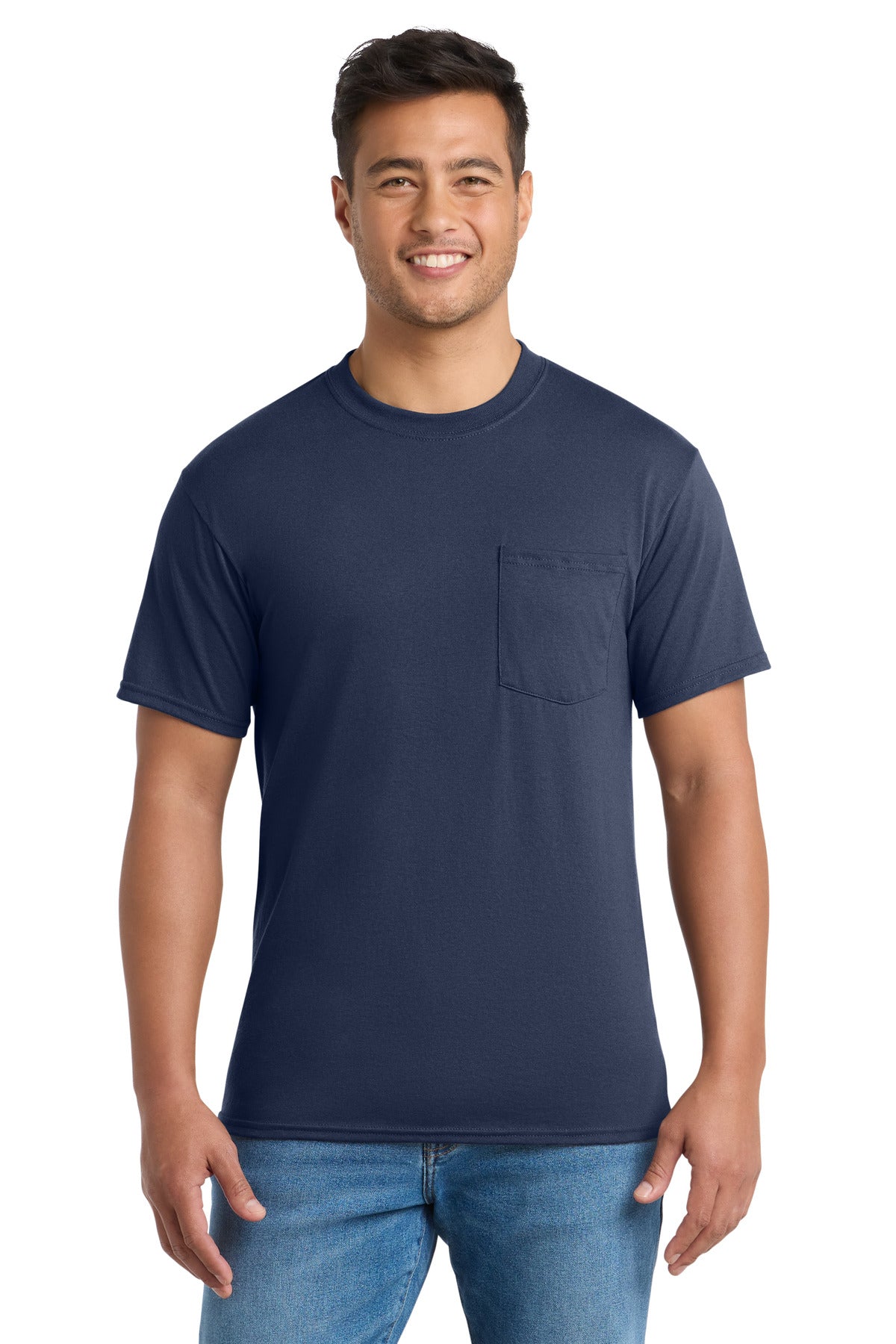 Port & Co Core Blend Pocket Tee. PC55P - EMBROIDERED