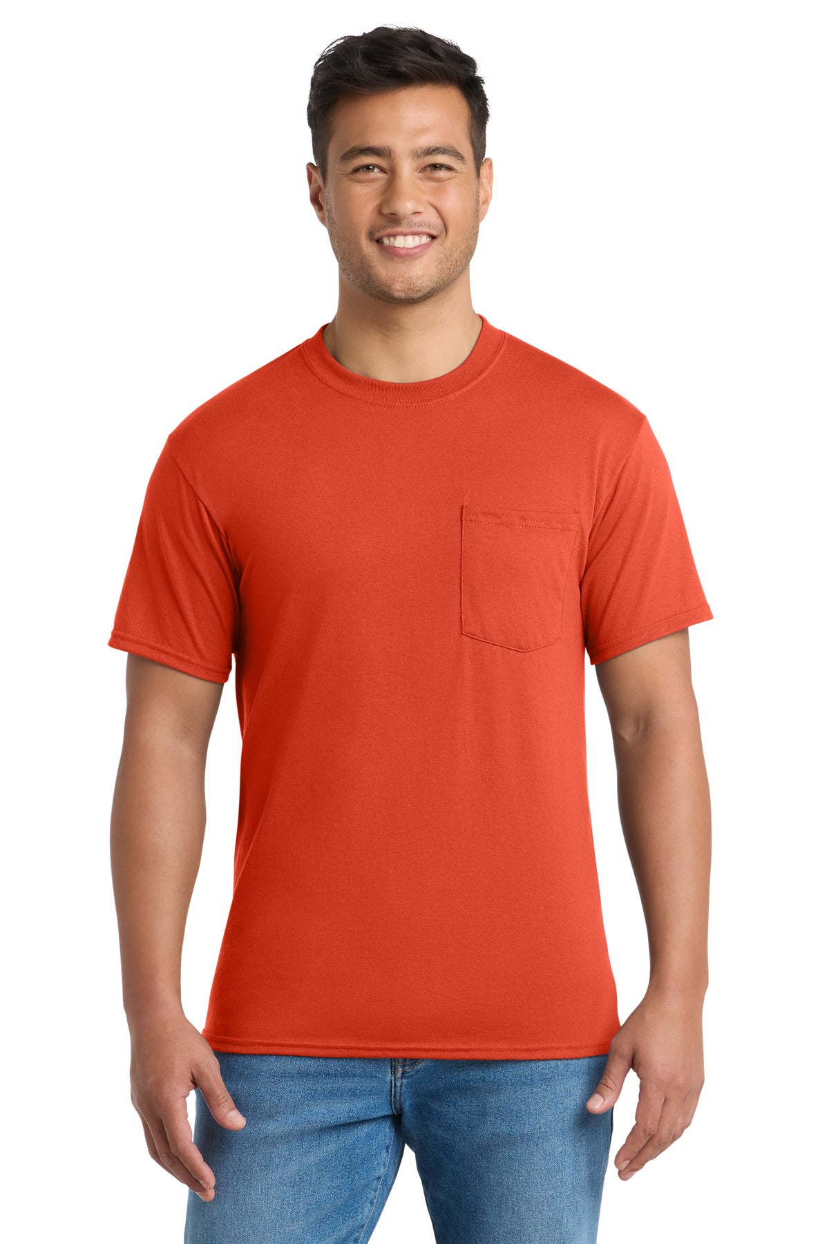 Port & Co Core Blend Pocket Tee. PC55P - EMBROIDERED