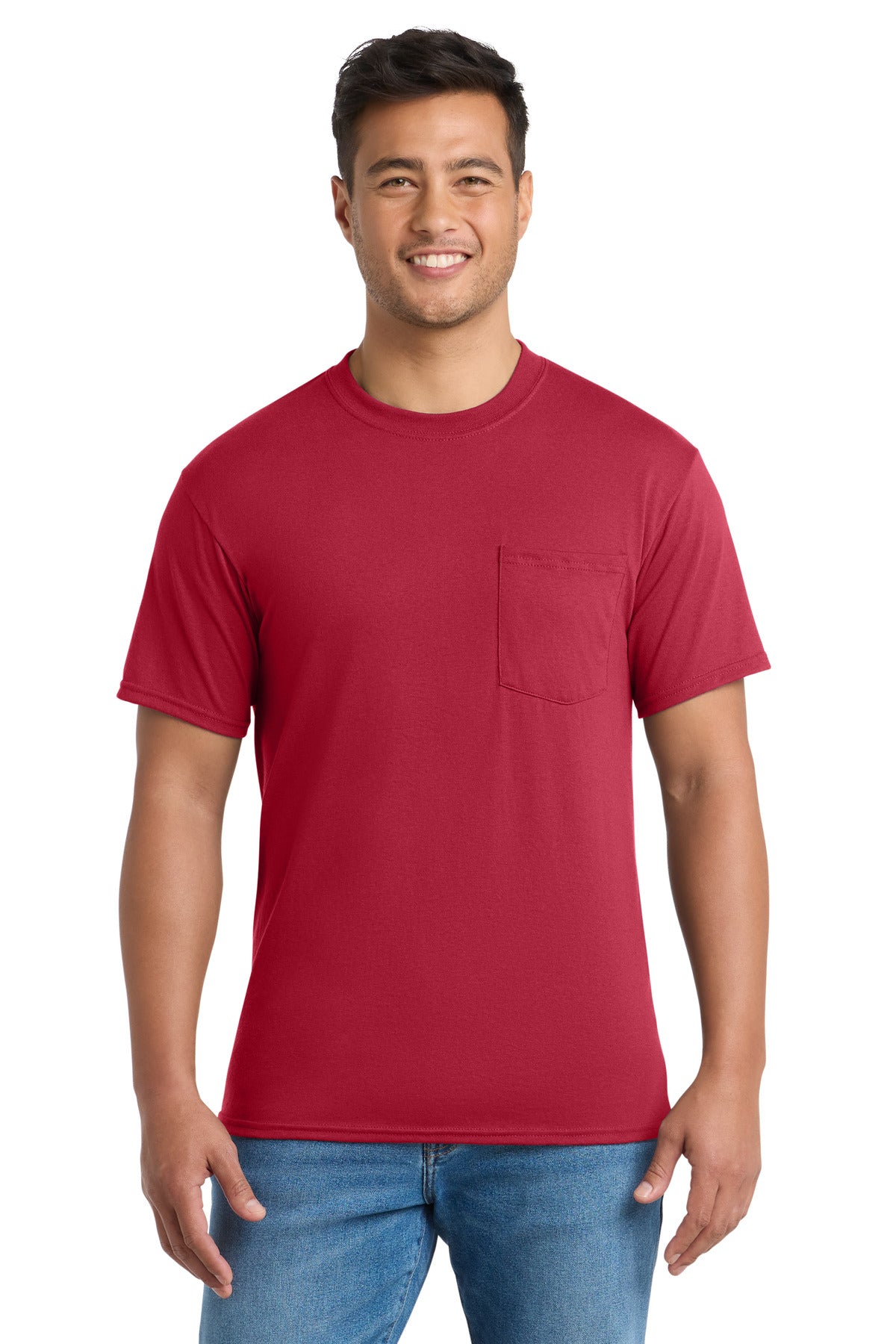 Port & Co Core Blend Pocket Tee. PC55P - EMBROIDERED