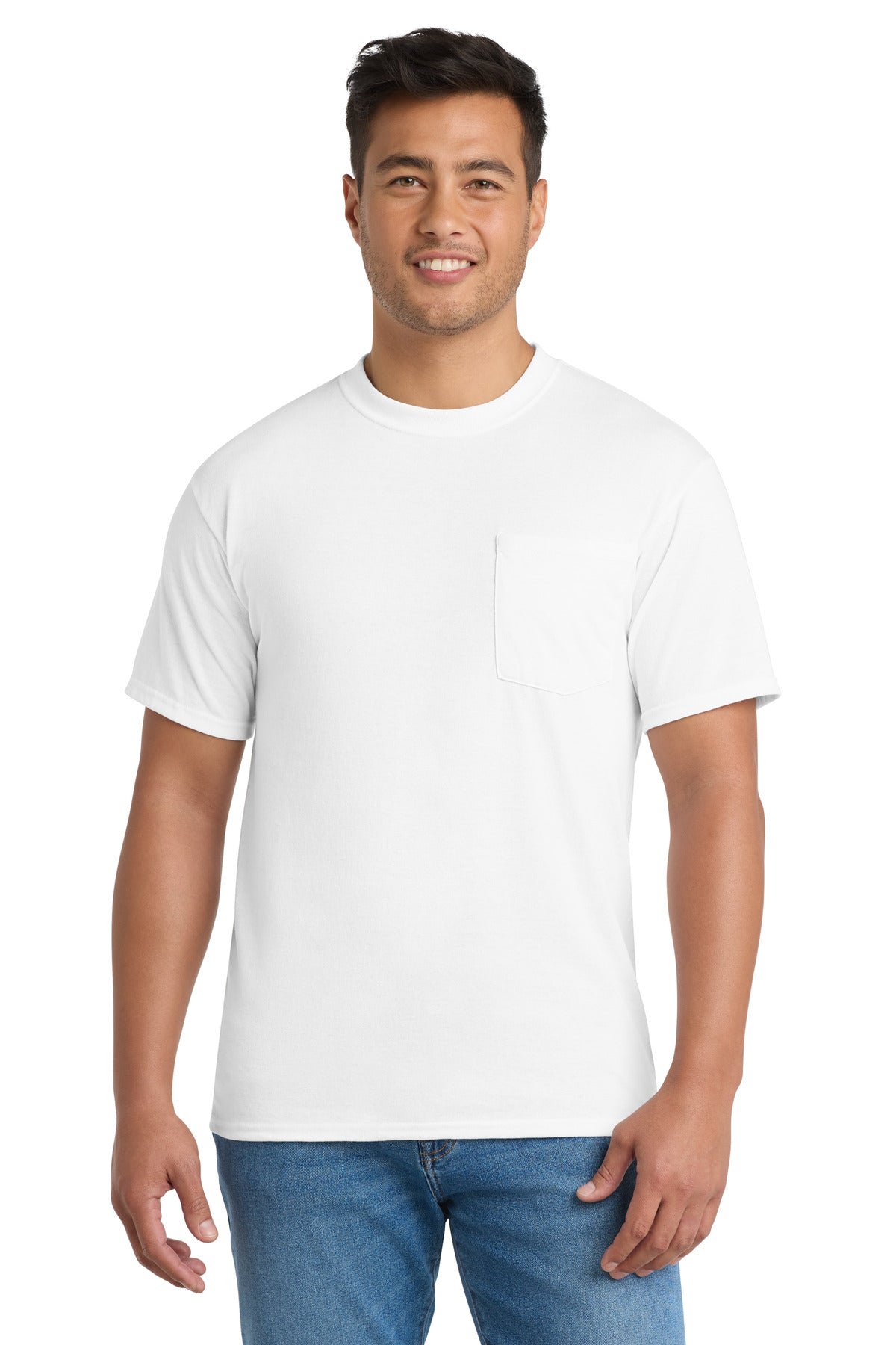 Port & Co Core Blend Pocket Tee. PC55P - EMBROIDERED
