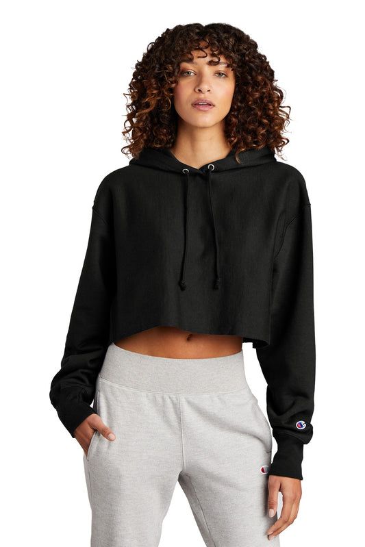 Champion   Women's Reverse Weave   Cropped Cut-Off Hooded Sweatshirt RW01W - EMBROIDERED