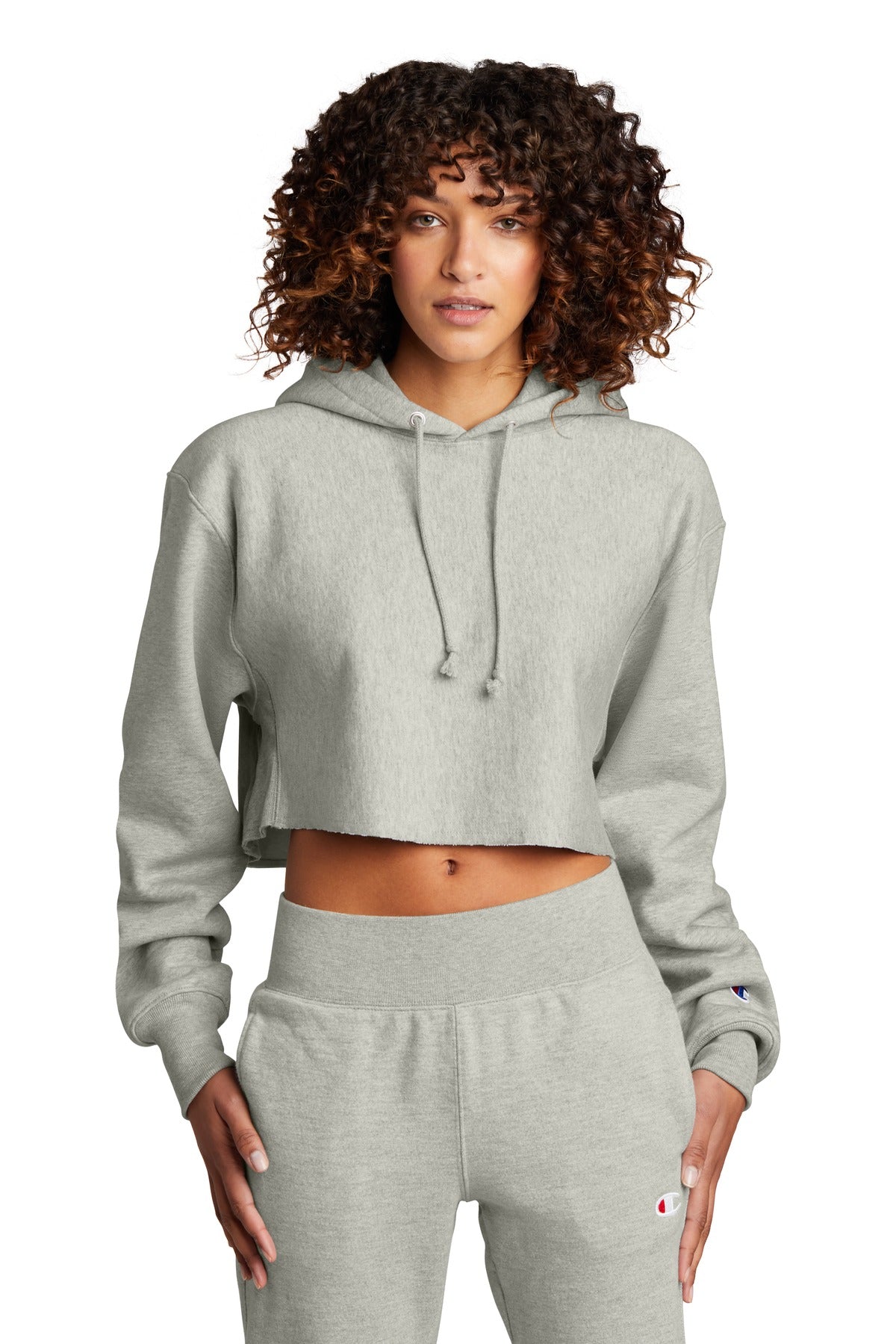 Champion   Women's Reverse Weave   Cropped Cut-Off Hooded Sweatshirt RW01W - EMBROIDERED