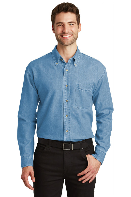 Port Authority Long Sleeve Denim Shirt. S600 - EMBROIDERED