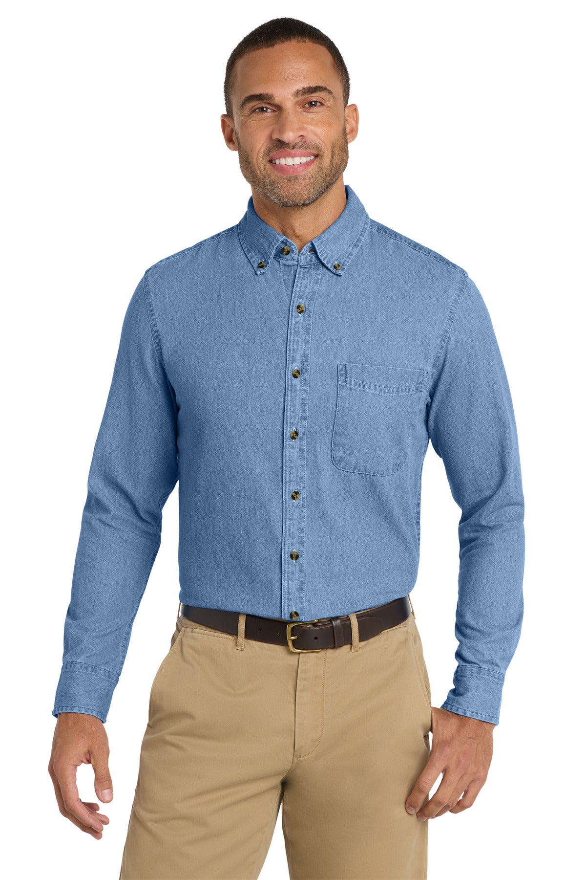 Port & Co Long Sleeve Value Denim Shirt. SP10 - EMBROIDERED
