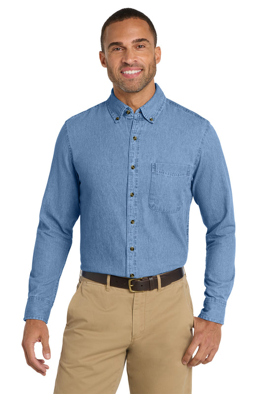 Port & Co Long Sleeve Value Denim Shirt. SP10 - EMBROIDERED