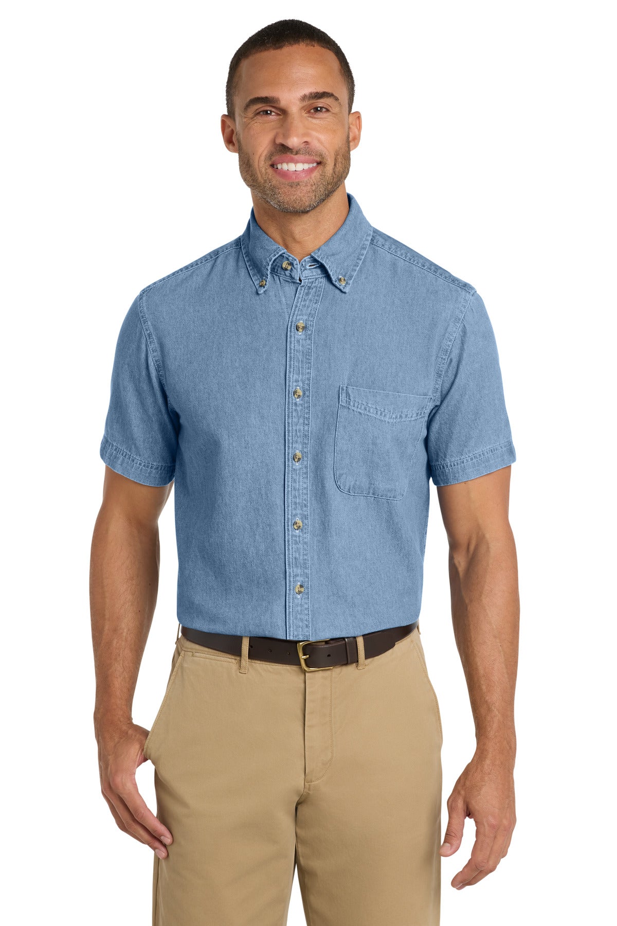 Port & Co Short Sleeve Value Denim Shirt. SP11 - EMBROIDERED