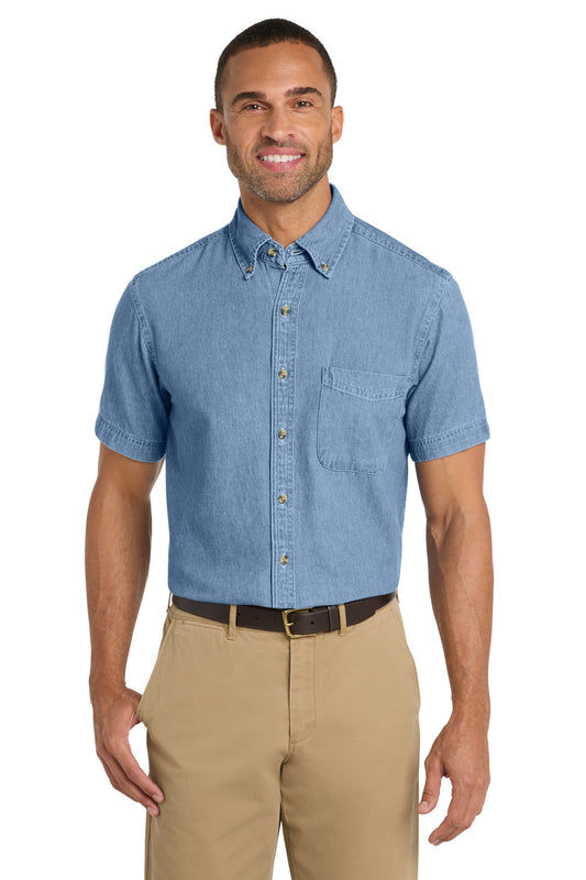 Port & Co Short Sleeve Value Denim Shirt. SP11 - EMBROIDERED
