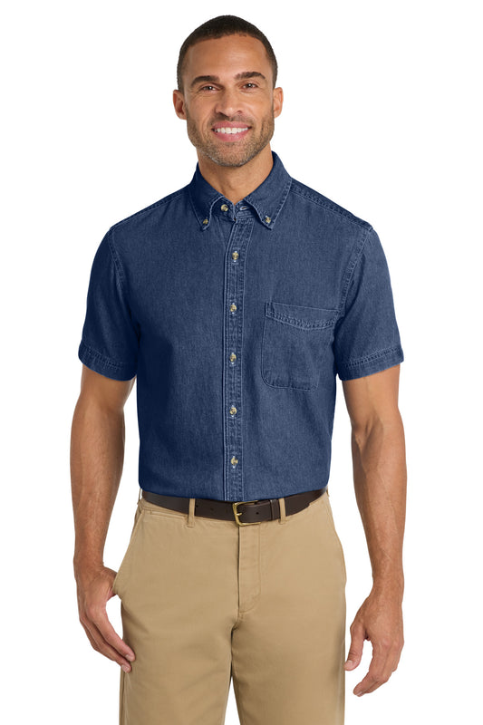 Port & Co Short Sleeve Value Denim Shirt. SP11 - EMBROIDERED
