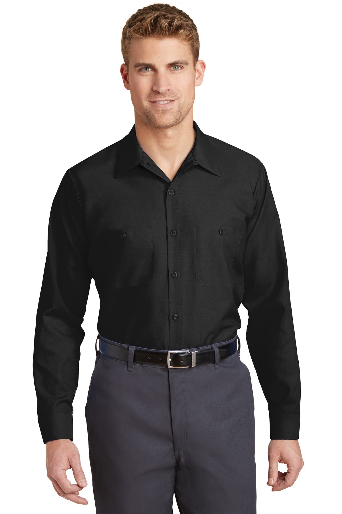 Red Kap Long Size, Long Sleeve Industrial Work Shirt. SP14LONG - EMBROIDERED