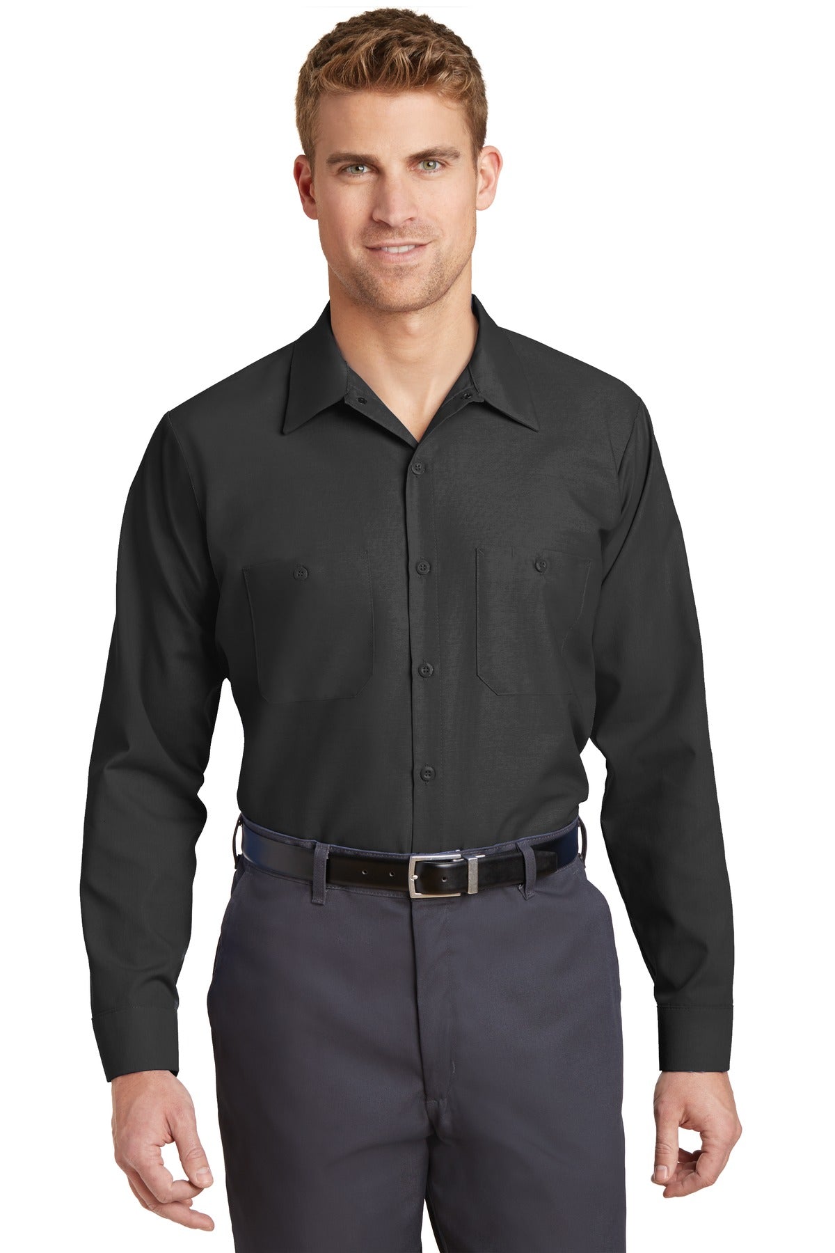 Red Kap Long Size, Long Sleeve Industrial Work Shirt. SP14LONG - EMBROIDERED