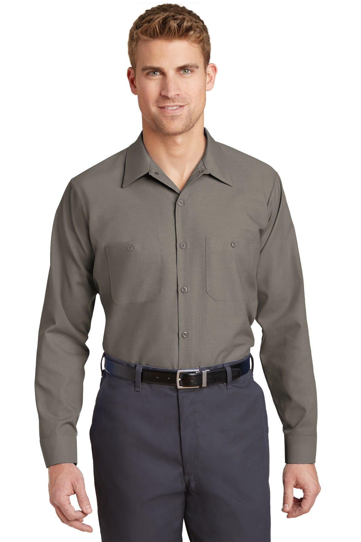 Red Kap Long Size, Long Sleeve Industrial Work Shirt. SP14LONG - EMBROIDERED