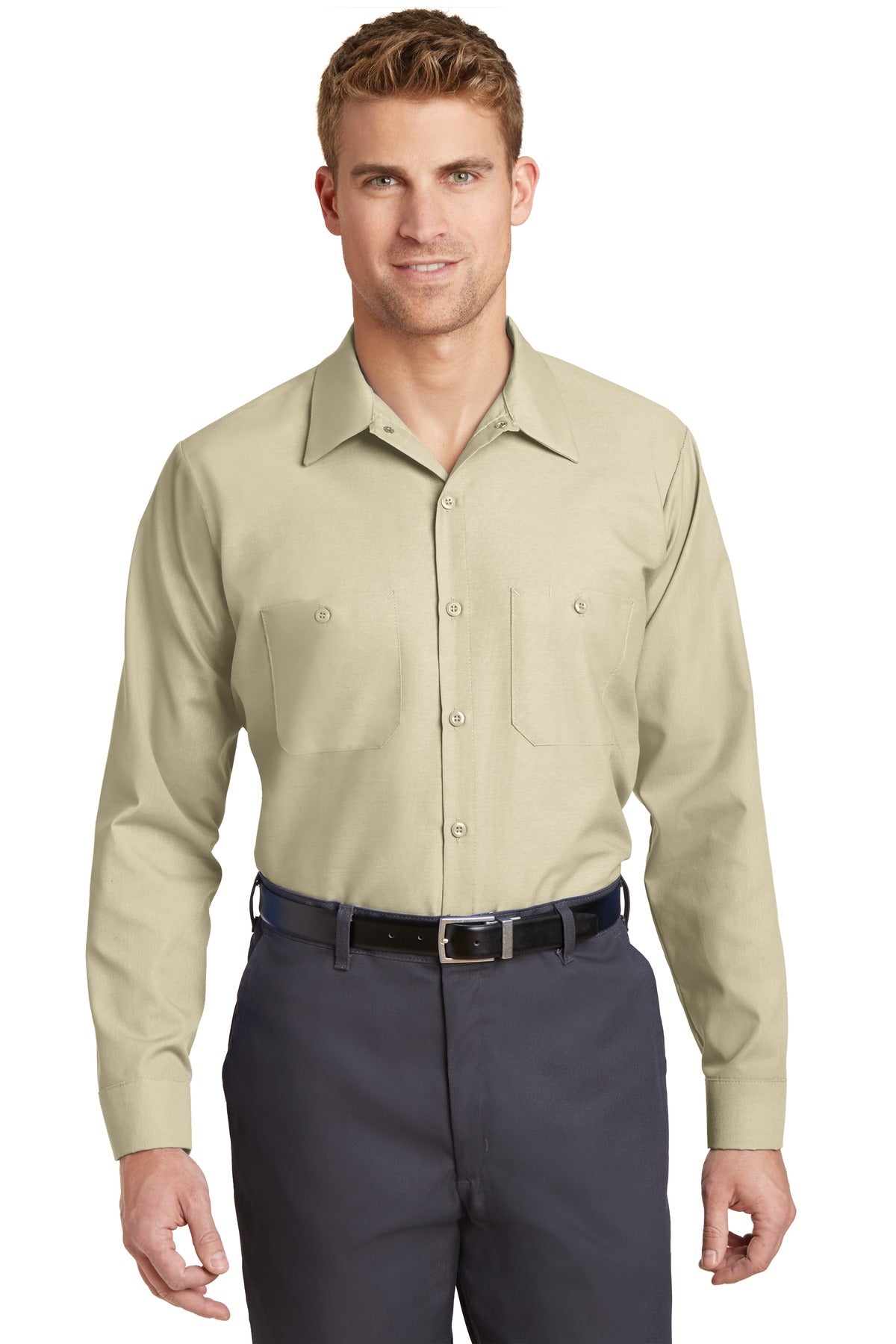 Red Kap Long Size, Long Sleeve Industrial Work Shirt. SP14LONG - EMBROIDERED