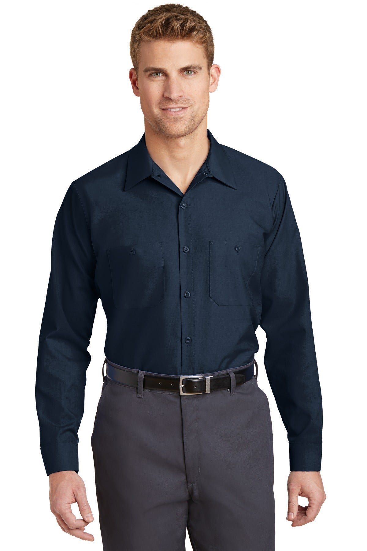 Red Kap Long Size, Long Sleeve Industrial Work Shirt. SP14LONG - EMBROIDERED